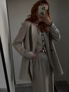 KUM BEJ YELEKLİ PİLE DETAY PALAZZO OVERSİZE CEKET TAKIM ELBİSE 