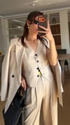 KUM BEJ YELEKLİ PİLE DETAY PALAZZO OVERSİZE CEKET TAKIM ELBİSE 