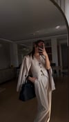 KUM BEJ YELEKLİ PİLE DETAY PALAZZO OVERSİZE CEKET TAKIM ELBİSE 