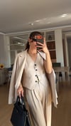 KUM BEJ YELEKLİ PİLE DETAY PALAZZO OVERSİZE CEKET TAKIM ELBİSE 