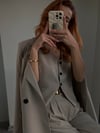 KUM BEJ YELEKLİ PİLE DETAY PALAZZO OVERSİZE CEKET TAKIM ELBİSE 