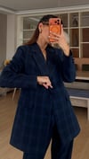 Lacivert Ekose Desen Blazer Ceket 