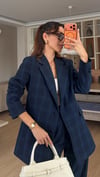 Lacivert Ekose Desen Blazer Ceket 
