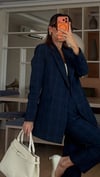 Lacivert Ekose Desen Blazer Ceket 