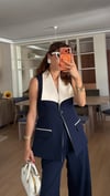 Lacivert Garnili Geniş Yaka  Takım 