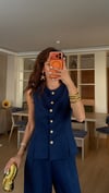 Lacivert Gold Düğmeli  Yelek Pantolon Takım 