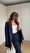 Lacivert Kalın Çizgili  Havuç Pantolon Ceket Takım 