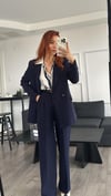 LACİVERT PİLE DETAY  PALAZZO TAKIM ELBİSE