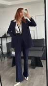LACİVERT PİLE DETAY  PALAZZO TAKIM ELBİSE