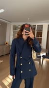 Lacivert Şal Yaka Kruvaze  Gold Düğme Ceket Takım 