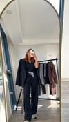 LACİVERT YELEKLİ PİLE DETAY PALAZZO OVERSİZE CEKET TAKIM 