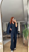 LACİVERT YELEKLİ PİLE DETAY PALAZZO OVERSİZE CEKET TAKIM ELBİSE 