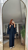 LACİVERT YELEKLİ PİLE DETAY PALAZZO OVERSİZE CEKET TAKIM ELBİSE 