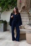 LACİVERT YELEKLİ PİLE DETAY PALAZZO OVERSİZE CEKET TAKIM ELBİSE