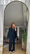 LACİVERT YELEKLİ PİLE DETAY PALAZZO OVERSİZE CEKET TAKIM ELBİSE 