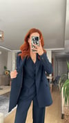 LACİVERT YELEKLİ PİLE DETAY PALAZZO OVERSİZE CEKET TAKIM ELBİSE 