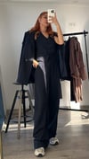 LACİVERT YELEKLİ PİLE DETAY PALAZZO OVERSİZE CEKET TAKIM 