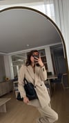 LATTE BEJ PİLE DETAY PALAZZO PANTOLON  OVERSİZE  ASTARLI CEKET TAKIM ELBİSE1