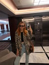 Leopar Desen Kol Büzgü Blazer