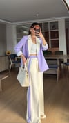 Lila Krem Geçişli Blazer Garnili Palazzo Takım Elbise 