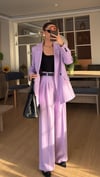 LİLA  PİLE DETAY PALAZZO PANTOLON  OVERSİZE  ASTARLI CEKET TAKIM ELBİSE1