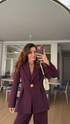 Mürdüm  Belden Oturtma Gold Düğme Ceket Takım 