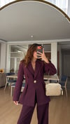 Mürdüm  Belden Oturtma Gold Düğme Ceket Takım 