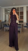 Mürdüm Gold Düğmeli  Yelek Pantolon Takım 