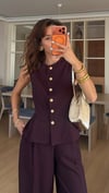 Mürdüm Gold Düğmeli  Yelek Pantolon Takım 
