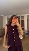 Mürdüm Gold Düğmeli  Yelek Pantolon Takım 