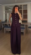 Mürdüm Gold Düğmeli  Yelek Pantolon Takım 