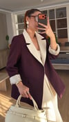 Mürdüm Krem Geçişli Blazer Garnili Palazzo Takım Elbise 
