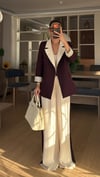 Mürdüm Krem Geçişli Blazer Garnili Palazzo Takım Elbise 