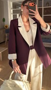 Mürdüm Krem Geçişli Blazer Garnili Palazzo Takım Elbise 