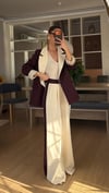 Mürdüm Krem Geçişli Blazer Garnili Palazzo Takım Elbise 