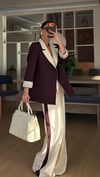 Mürdüm Krem Geçişli Blazer Garnili Palazzo Takım Elbise 