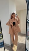 NUDE PİLE DETAY PALAZZO PANTOLON  OVERSİZE  ASTARLI CEKET TAKIM ELBİSE 