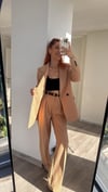 NUDE PİLE DETAY PALAZZO PANTOLON  OVERSİZE  ASTARLI CEKET TAKIM ELBİSE 