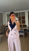 Pembe Garnili Kısa Yelek Salaş Palazzo  Pantolon Takım 