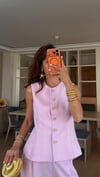 Pembe Gold Düğmeli  Yelek Pantolon Takım 