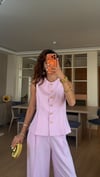 Pembe Gold Düğmeli  Yelek Pantolon Takım 