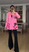 Pembe  Nakışlı Yazılı Tasarım Astarlı Blazer
