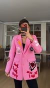 Pembe  Nakışlı Yazılı Tasarım Astarlı Blazer