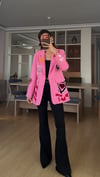 Pembe  Nakışlı Yazılı Tasarım Astarlı Blazer