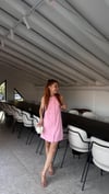 Pembe Önden Düğme Görünüm Detay Arka Fermuarlı Midi Boy Ekbise 