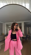 PEMBE  PİLE DETAY PALAZZO PANTOLON  OVERSİZE  ASTARLI CEKET TAKIM ELBİSE1