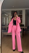 PEMBE  PİLE DETAY PALAZZO PANTOLON  OVERSİZE  ASTARLI CEKET TAKIM ELBİSE1