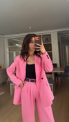 PEMBE  PİLE DETAY PALAZZO PANTOLON  OVERSİZE  ASTARLI CEKET TAKIM ELBİSE1