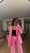 PEMBE  PİLE DETAY PALAZZO PANTOLON  OVERSİZE  ASTARLI CEKET TAKIM ELBİSE1