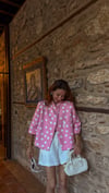 Pembe  Simetrik Crop Ceket Astarlı 